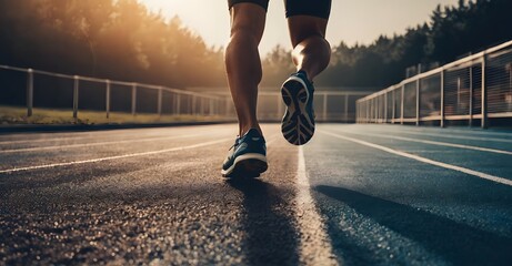 an athlete, runner running on track closeup of shoe, feet. sports and fitness background