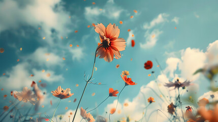 Wall Mural - a flower faling from the sky,