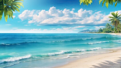blur beautiful shiny sparkling tropical blue sea beach , the fresh summer background .
