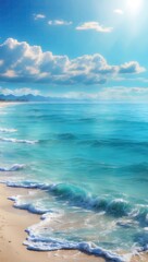 Blur beautiful shiny sparkling tropical blue sea beach , the fresh summer background .