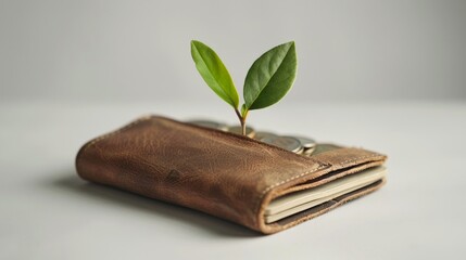 Wall Mural - A baby plant grows from a wallet. Concept of investment