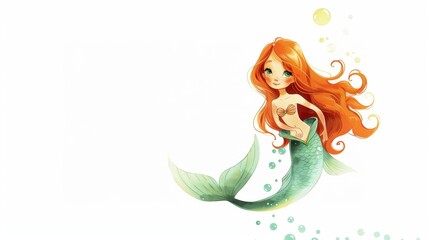 Wall Mural - Vector illustration of a beautiful mermaid. Cartoon character.