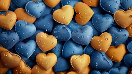 Poster - Blue and yellow hearts background. Generative AI.