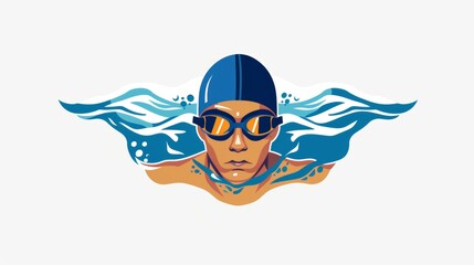 Wall Mural - Vector illustration of a swimmer over white background