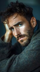 Wall Mural - Portrait of a handsome man with beard and blue eyes