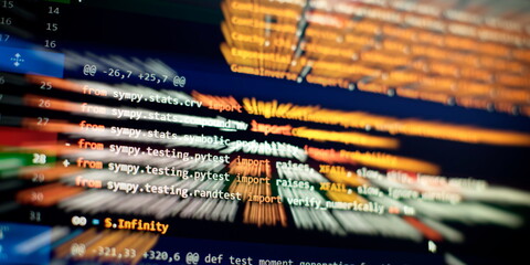 Coding script text on screen. Notebook closeup photo. Running Computer data programming.