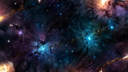 vibrant and surreal cosmic dreamscape artwork with colorful nebula, stars, and celestial elements in