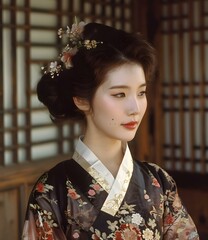 Canvas Print - Portrait of a beautiful young woman in traditional Korean dress, or Hanbok