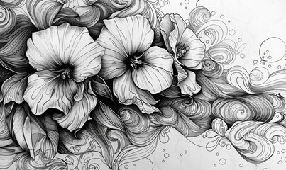Violets in ink illustration style