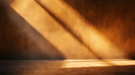 Poster - universal background for presentation in golden brown tones. textured empty wall with sun highlights