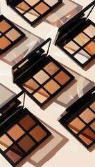 Poster - A close-up view of various contouring and highlighting palettes arranged neatly on a light surface. Generative AI