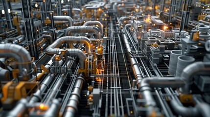 Poster - network of automated factories, linked by high-speed cargo tubes, each specializing in a production 
