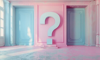 Wall Mural - Question mark on wall in pastel room: who, what and why ?