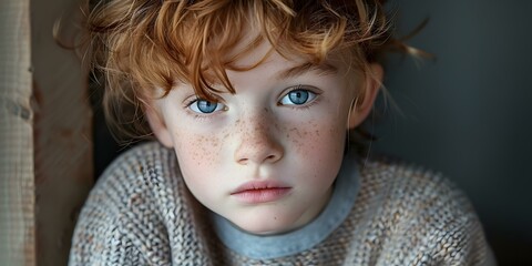 Portrait of a boy with red hair and freckles