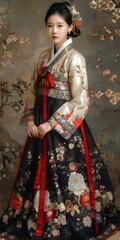 Wall Mural - Portrait of a young Korean woman in traditional dress, or Hanbok