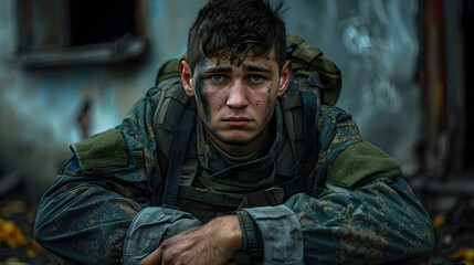 Poster - Young Soldier Portrait in Camouflage