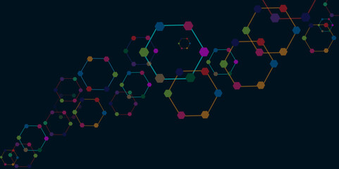 Poster - Vectors Digital technology and science background, Abstract futuristic hexagon shape pattern connection in gradient colorful technology background.