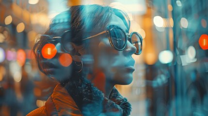 Wall Mural - A woman wearing sunglasses and a scarf looking out a window