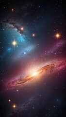 Space background with realistic nebula and shining stars. Colorful cosmos with stardust and milky way. Magic color galaxy. Infinite universe and starry night. Vector illustration