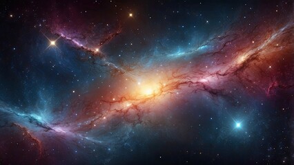Space background with realistic nebula and shining stars. Colorful cosmos with stardust and milky way. Magic color galaxy. Infinite universe and starry night. Vector illustration