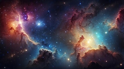 Space background with realistic nebula and shining stars. Colorful cosmos with stardust and milky way. Magic color galaxy. Infinite universe and starry night. Vector illustration