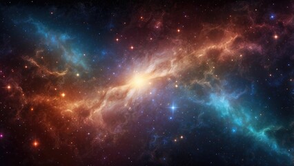Space background with realistic nebula and shining stars. Colorful cosmos with stardust and milky way. Magic color galaxy. Infinite universe and starry night. Vector illustration