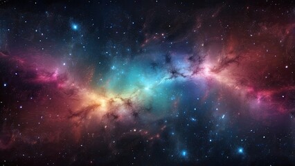 Space background with realistic nebula and shining stars. Colorful cosmos with stardust and milky way. Magic color galaxy. Infinite universe and starry night. Vector illustration