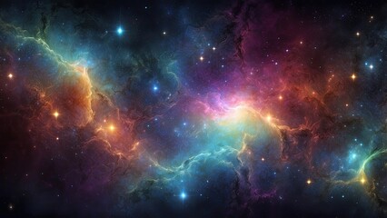Space background with realistic nebula and shining stars. Colorful cosmos with stardust and milky way. Magic color galaxy. Infinite universe and starry night. Vector illustration