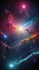 Wall Mural - Space background with realistic nebula and shining stars. Colorful cosmos with stardust and milky way. Magic color galaxy. Infinite universe and starry night. Vector illustration