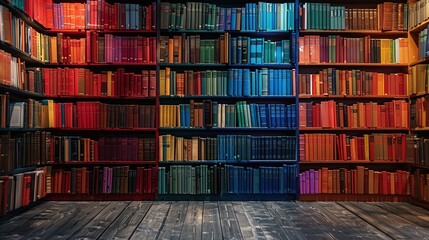 Wall Mural - bookshelf with multi-colored books, background consisting of a huge bookshelf