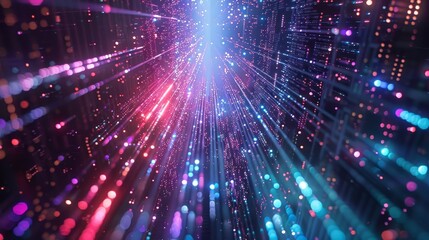 Poster - Abstract neon lights create a vibrant digital landscape, perfect for technology themes and futuristic concepts in modern design.