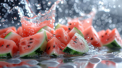 Aufkleber - A refreshing watermelon juice splash bursting. Generative AI.