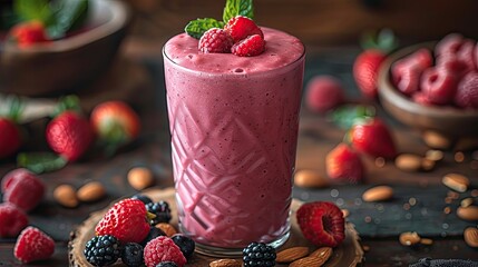 Wall Mural - A creamy almond and berry smoothie.