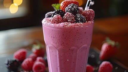 Wall Mural - A creamy almond and berry smoothie.