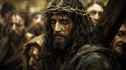 Poster - A serene depiction of Jesus Christ carrying the cross.