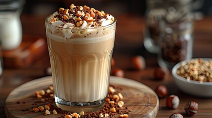 Wall Mural - A creamy hazelnut latte, with a sprinkle of hazelnuts.