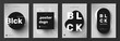 © alexandertrou - Black aesthetic poster collection. Poster design with minimalistic black geometric shape and dark shadow on light gray background. Creative simplicity banners set. Vector illustration