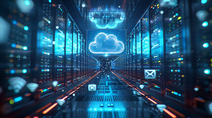 Wall Mural - dynamic visual of cloud technology with glowing servers and data nodes interconnected in a secure network HighSpeed Photography and InBody Image Stabilization ensure sharp vibrant imagery
