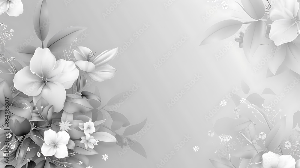 Black and white floral border with delicate flowers and leaves ...