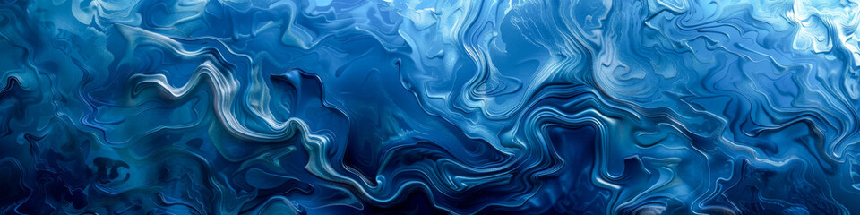 Abstract Fluid Art with Intense Blue Swirls and Waves