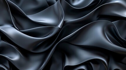 abstract 3d flowing black wavy shapes on dark background digital art