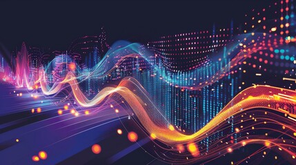 Wall Mural - Create a visual representation of the concept of big data. Explain the four Vs: volume, velocity, variety, and veracity, and their implications for data management.