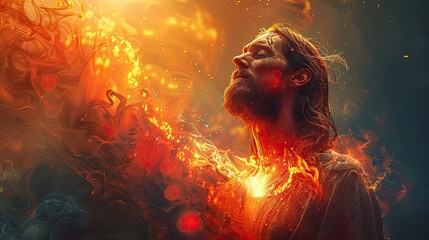 Poster - An illustration of Jesus Christ with a heart of light.