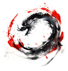 Wall Mural - PNG Chinese dragon zodiac painting ink white background. 