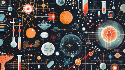 Wall Mural - Design a visual guide to the branches of science. Include disciplines like biology, chemistry, physics, astronomy, and geology, and their respective areas of study.
