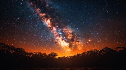Wall Mural - A breathtaking shot of the Milky Way over a dense jungle.