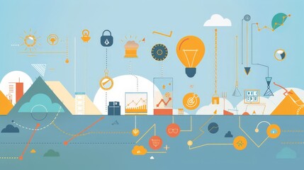 Canvas Print - Design a visual representation of the innovation lifecycle. Explain the phases from initial idea to market adoption and eventual decline or reinvention.