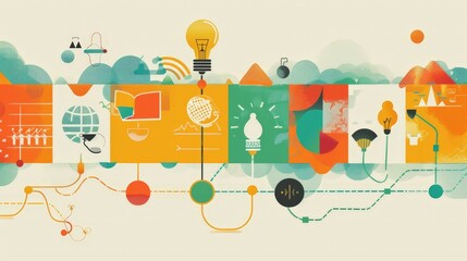 Sticker - Design a visual representation of the innovation lifecycle. Explain the phases from initial idea to market adoption and eventual decline or reinvention.