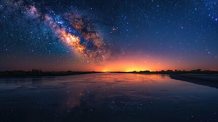 Wall Mural - A breathtaking shot of the Milky Way over a river delta.