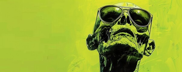 Canvas Print - A cool zombie with a bloody face and sunglasses is the main focus of the image. The zombie face is covered in blood and he is wearing sunglasses
